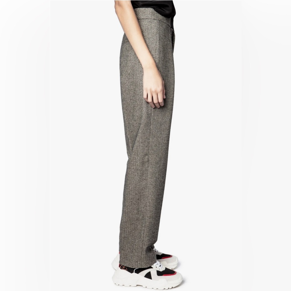 Zadig & Voltaire Phoebe Lurex Herringbone Tweed Pants In Gris - Picture 8 of 9